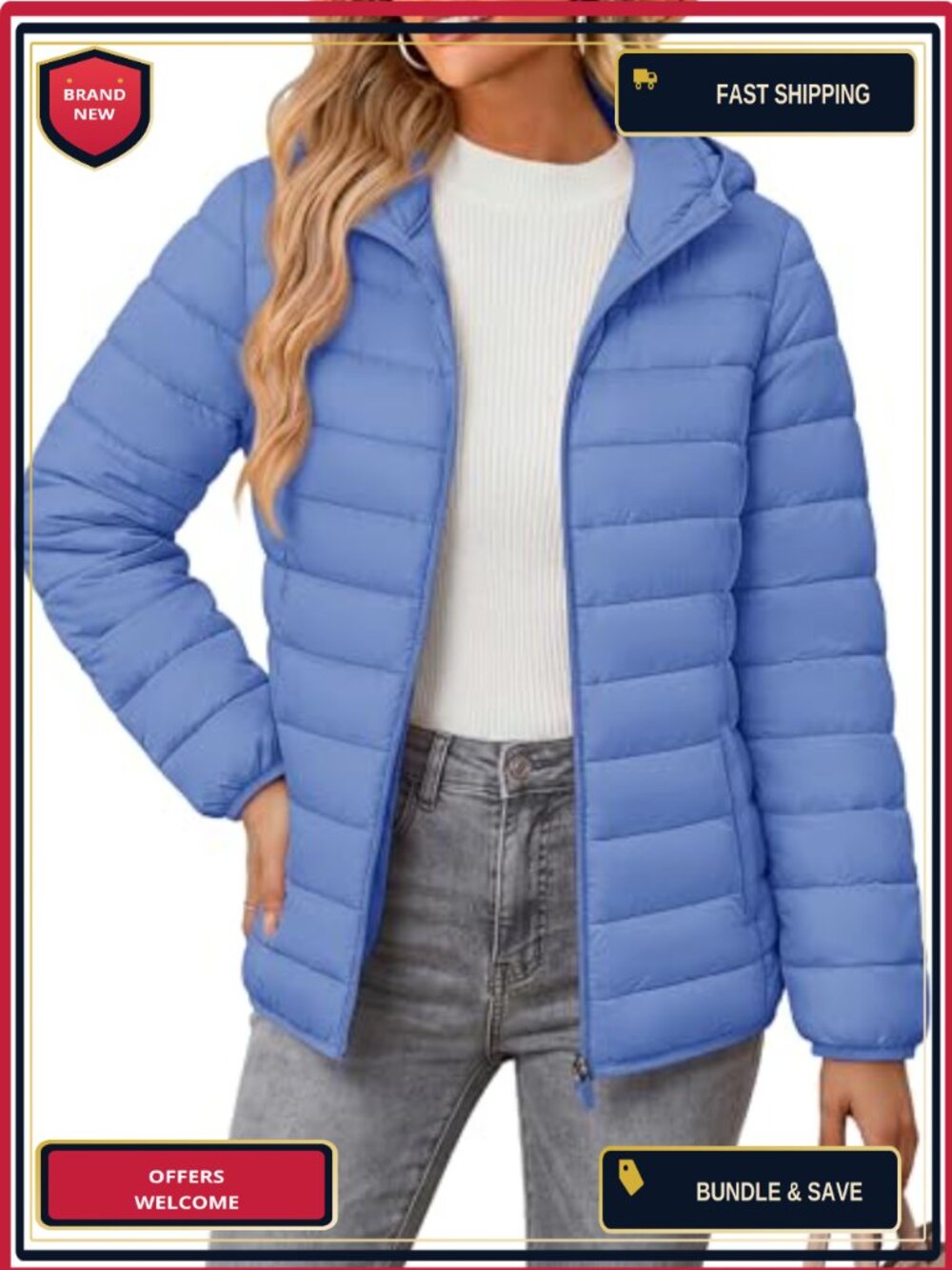 Women's Quilted Puffer Jacket Hooded Lightweight Packable Water Resistant Zip
